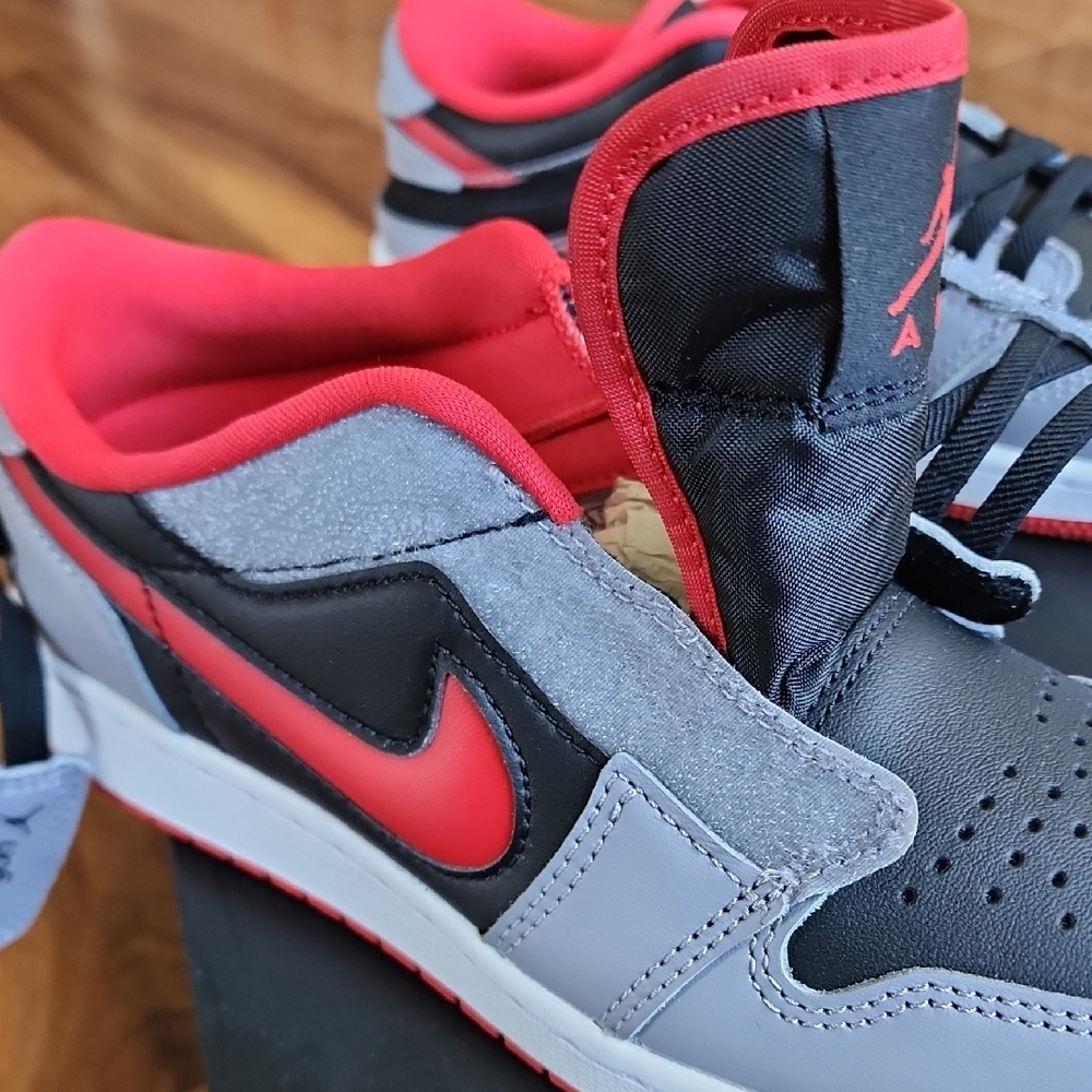 NIKE Air JORDAN Low FLYEASE Zipper Gray, Black & Red Sneakers NEW IN BOX - Picture 7 of 12
